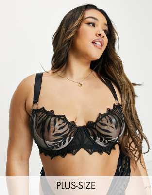 Figleaves Curve Tease embroidered non padded balconette bra in black