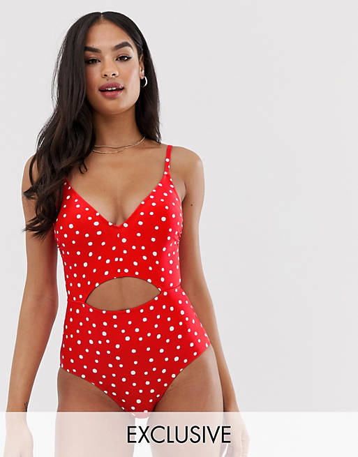Figleaves Exclusive Sorrento spot cut out swimsuit in red