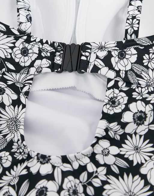 Figleaves – Florence – Fylligare byst – Svartvit blommig bandeau-baddräkt, 4 av 4