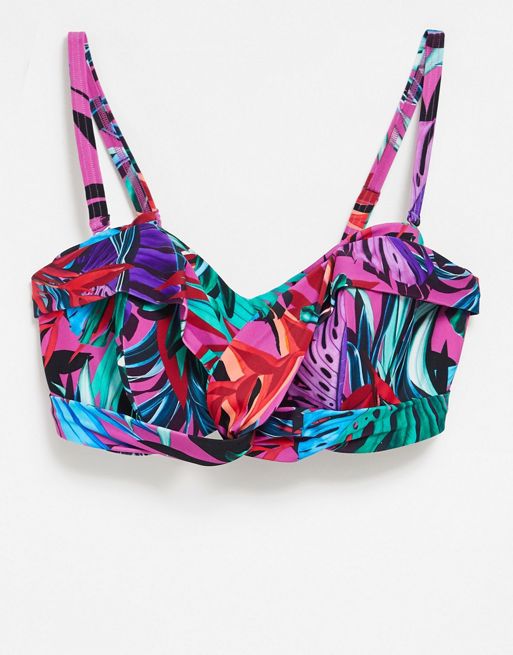 Figleaves fuller bust bahama palm underwired bandeau bikini top in ...