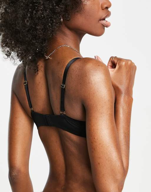 Figleaves Fuller Bust Clara spot mesh and lace non wired bralette in black, 3 of 4
