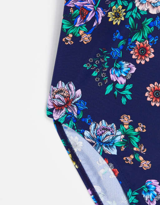 Figleaves Fuller Bust Dahlia underwire bandeau swimsuit in navy floral, 3 of 4