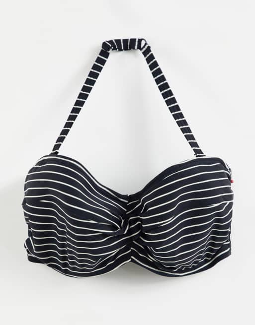 Figleaves Fuller Bust – Dopasowana góra od bikini typu bandeau na fiszbinach we wzór w czarno-białe paski