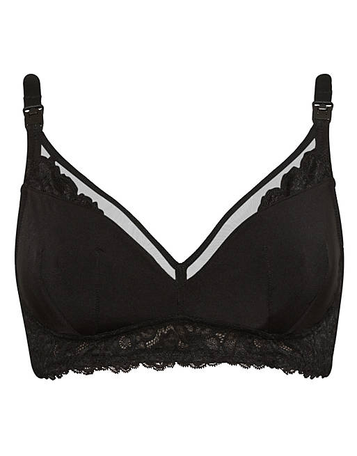 Women Figleaves Fuller Bust Ella non-wired lace and mesh nursing bra In black 