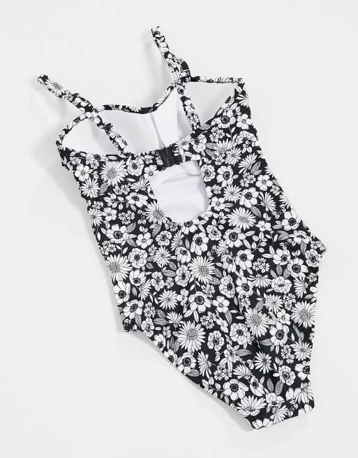 Figleaves – Fuller Bust – Florence – Geblümter formender trägerloser Badeanzug in einfarbigem Blumenmuster, 2 von 4