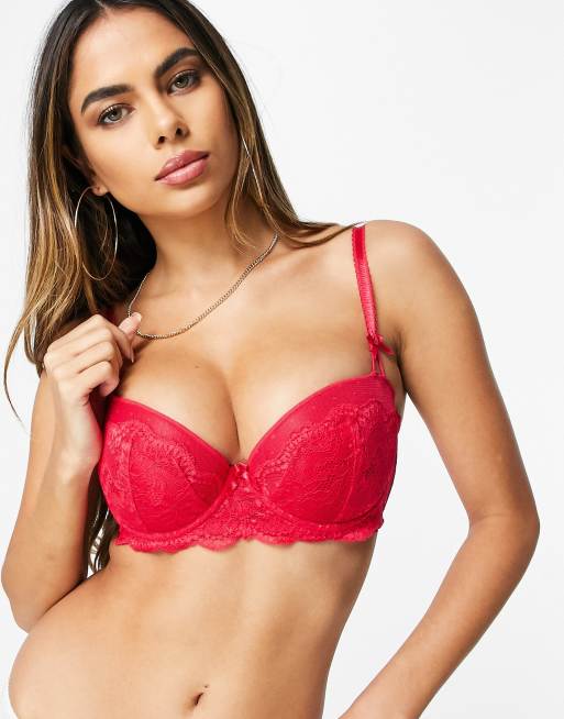 Figleaves Juliette Lace T-Shirt Bra Red : : Clothing