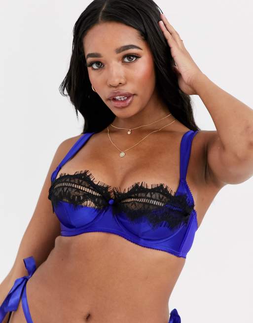Figleaves fuller bust lace peep quarter cup bra in violet, 3 of 4