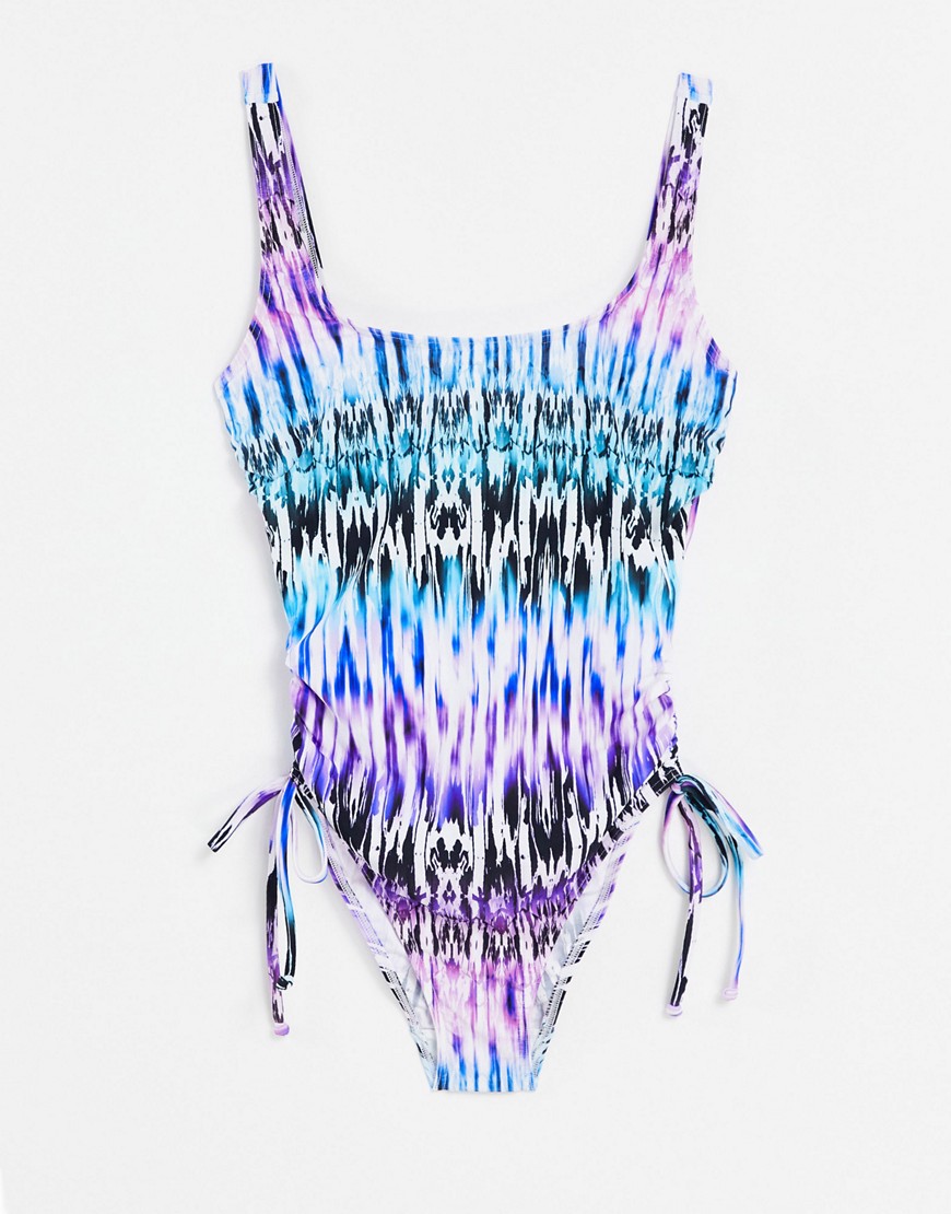 Figleaves Fuller Bust lima underwired tummy control swimsuit in marble tie dye-Multi