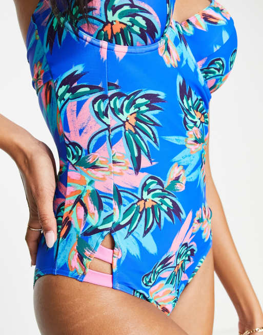 Figleaves Fuller Bust longer length fiji non pad swimsuit in palm