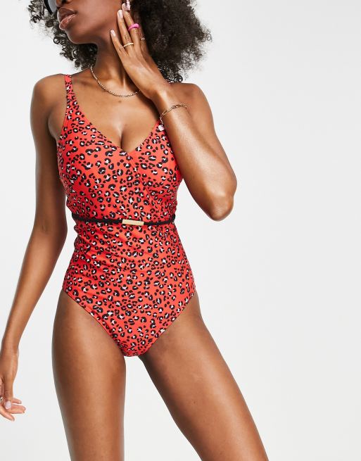 Leopard print swimsuit store with belt