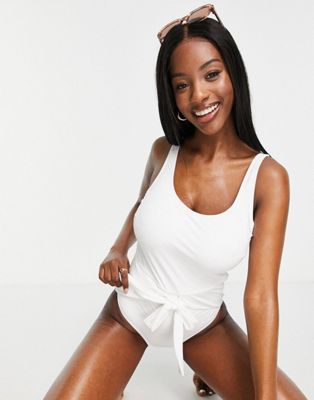 Figleaves Fuller Bust swimsuit with tie waist detail in white