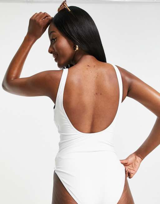 Figleaves Fuller Bust swimsuit with tie waist detail in white, 2 of 4