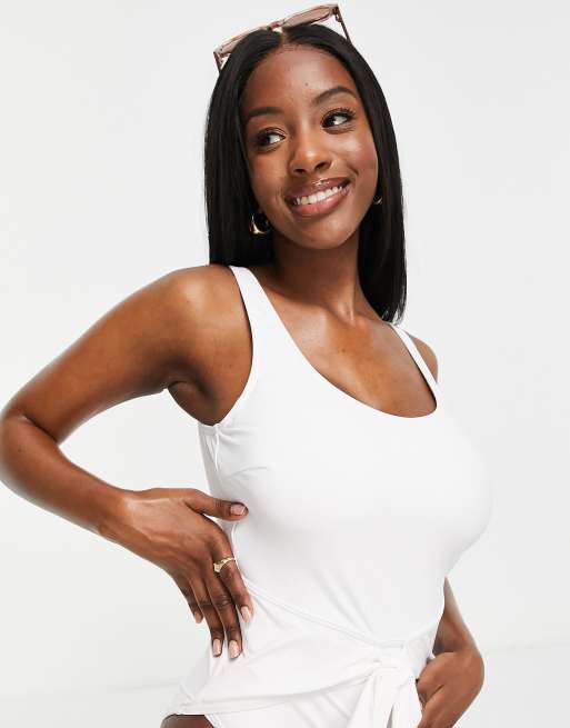 Figleaves Fuller Bust swimsuit with tie waist detail in white, 3 of 4