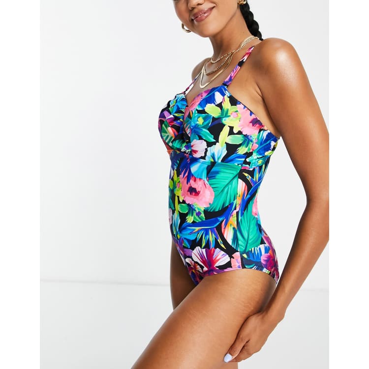 Figleaves Fuller Bust palermo belted tummy control swimsuit in