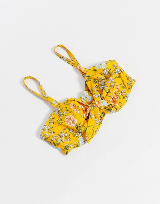 Figleaves Fuller Bust underwired bandeau tie front bikini top in yellow floral print