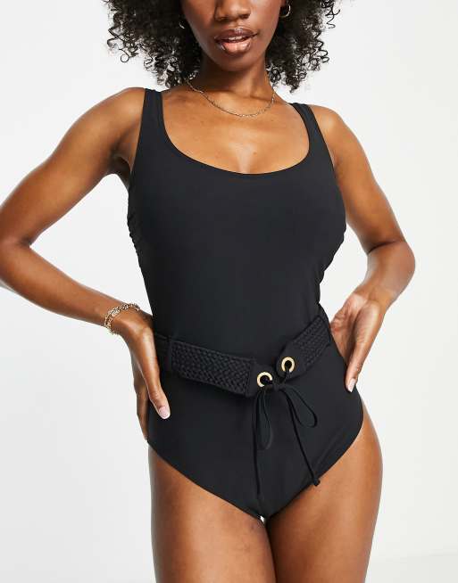 Figleaves Fuller Bust underwired belted swimsuit in black