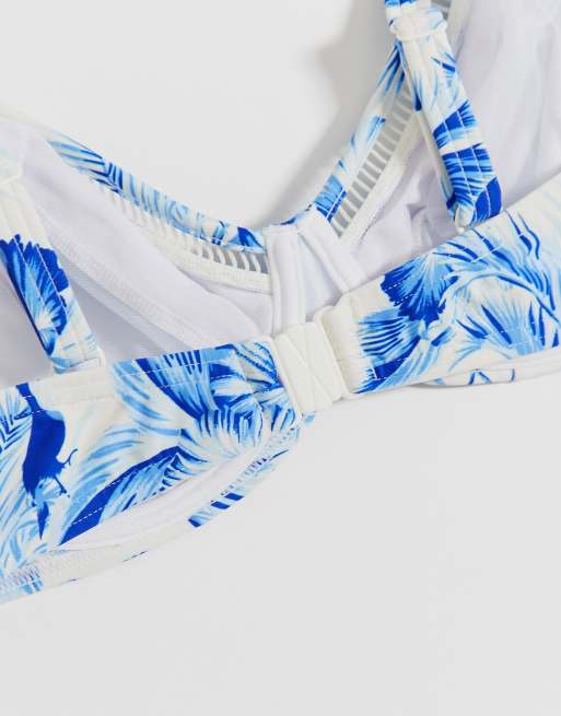 Figleaves Fuller Bust underwired high apex bikini top in multi blue, 4 of 4