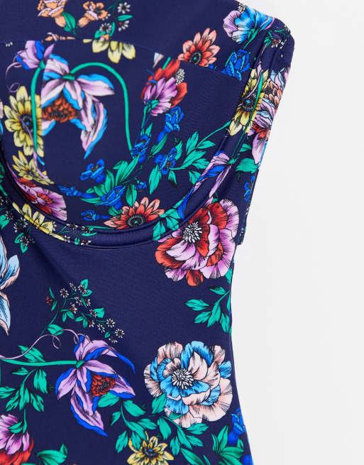 Figleaves – Größere Brust – Dahlia – Trägerloser Bügel-Badeanzug in Marineblau mit Blumenmuster, 4 von 4