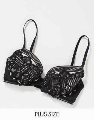 Figleaves harper fuller bust gerometric lace plunge bra in black