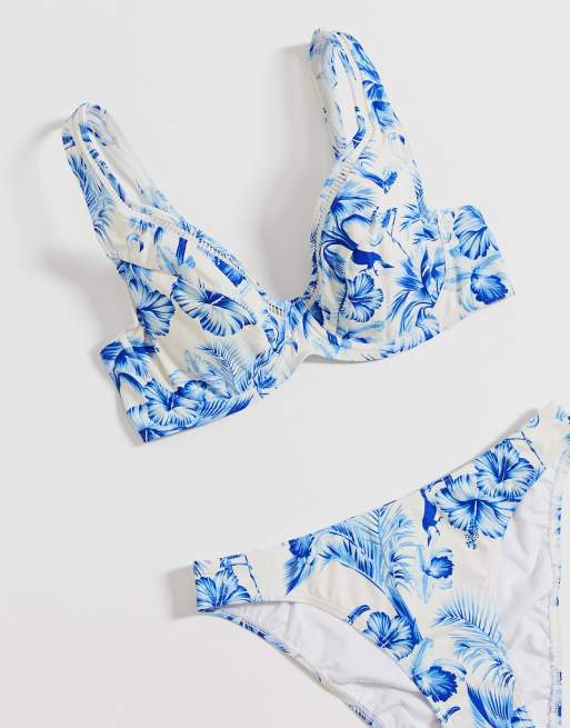 Figleaves - Haut de bikini à bonnets en pointe pour poitrines généreuses - Bleu/multicolore