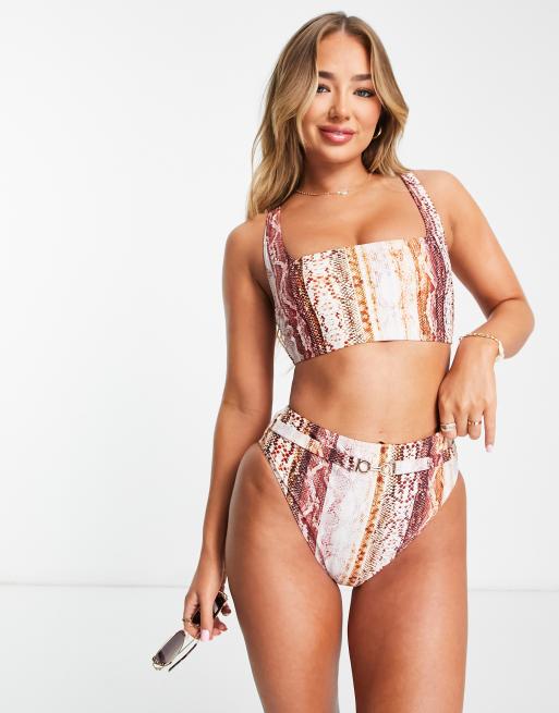 Figleaves brazilian bikini bottom in brown snake print レディース - 水着