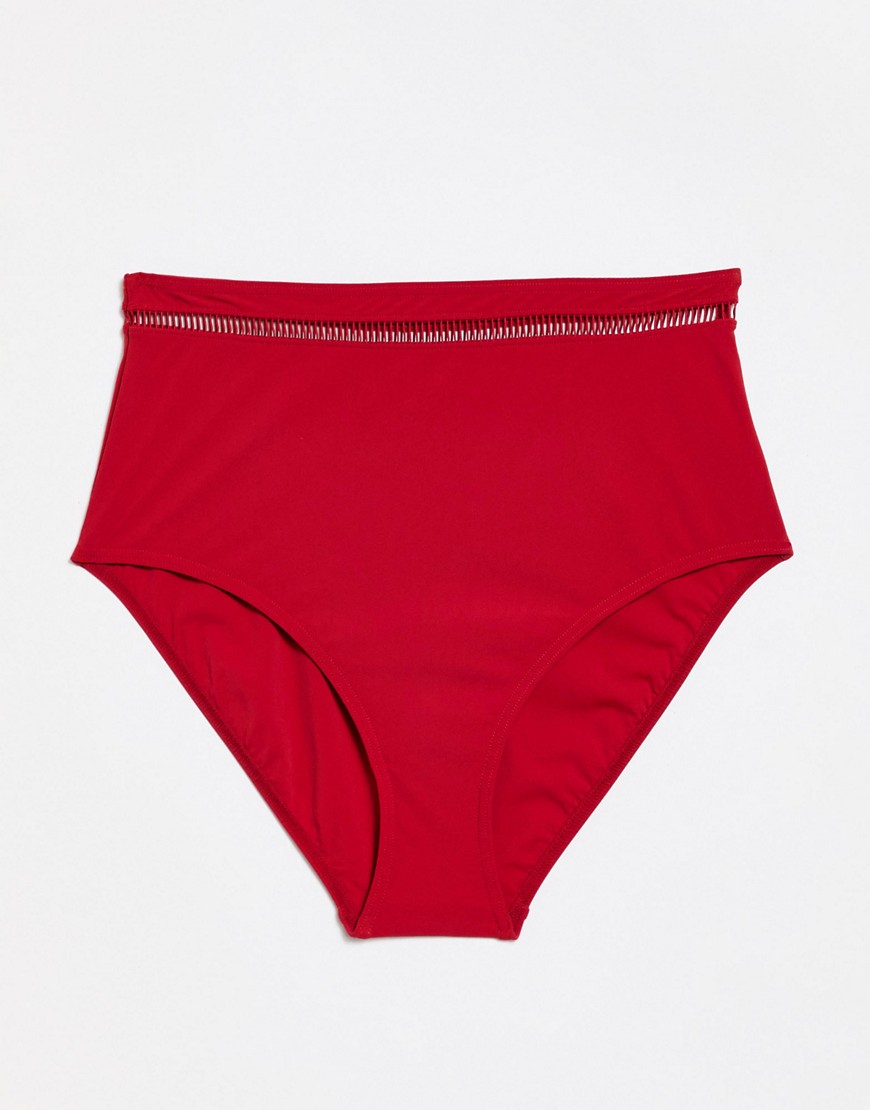 Figleaves High Waisted Bikini Bottoms With Mesh Detail In Red