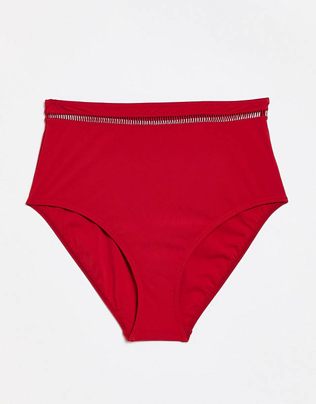 Figleaves - high waisted bikini bottoms with mesh detail in red