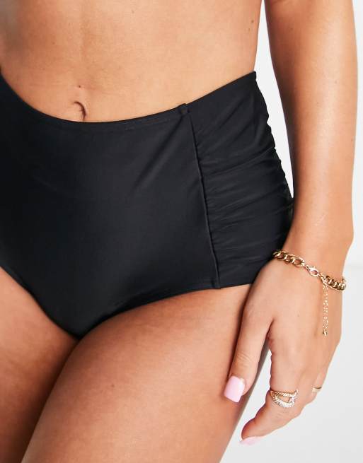 Figleaves high waisted bikini bottoms with ruched panel detail in black, 3 of 4