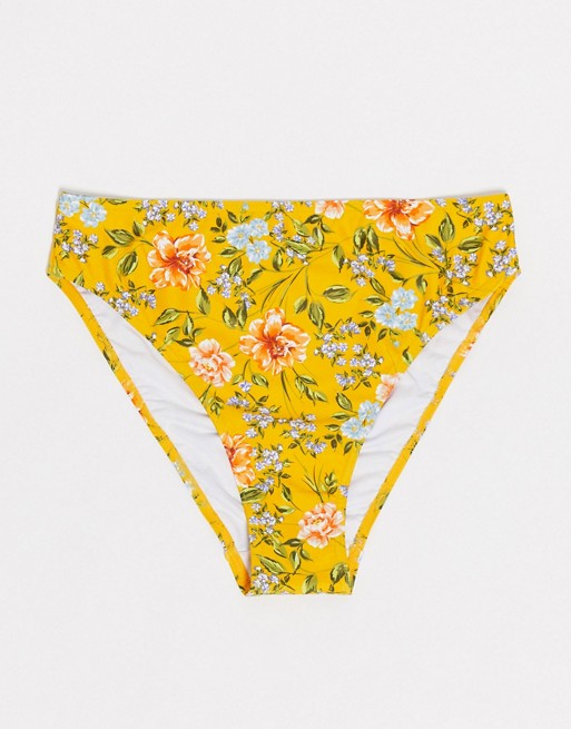 Figleaves high waist bikini bottom in yellow floral print