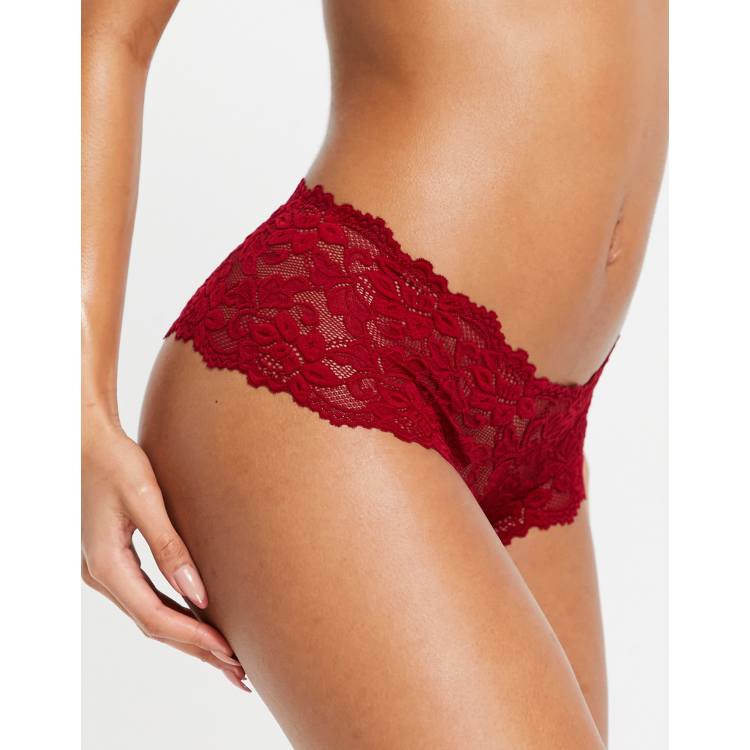 Figleaves Millie stretch lace cheeky boyshorts in red