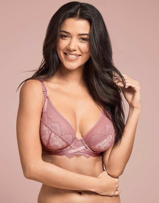 Figleaves - Naomi - Soutien-gorge d'allaitement sans armatures en dentelle et tulle pour poitrines généreuses - Rose