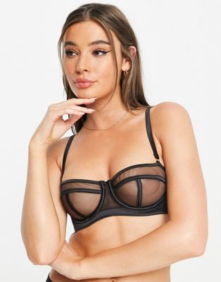 Figleaves Fuller Bust Delia non padded lace plunge bra with mesh