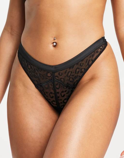 Figleaves - Pimlico - Doorschijnende string van mesh met luipaardmotief in zwart