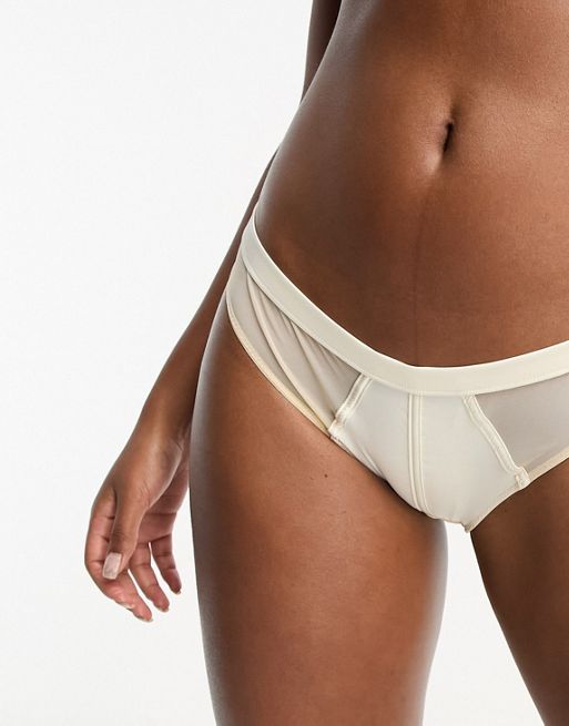 Figleaves Pimlico Sateen Ivory and Mesh Luxury Thong RRP £16 EXTRA LARGE UK  16