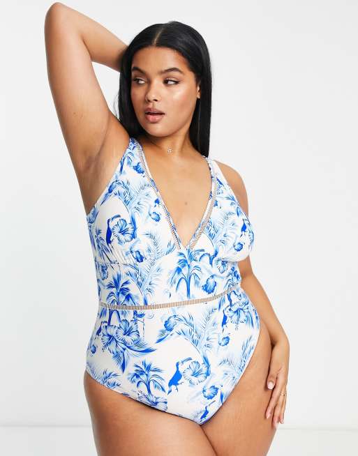 Buy FIGLEAVES Frida Blue Underwired Bandeau Swimsuit Longer Length