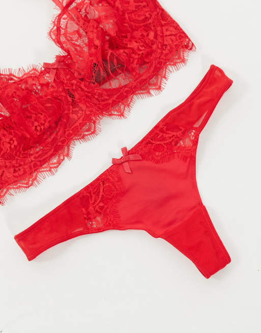 Figleaves Pulse eyelash lace thong in red