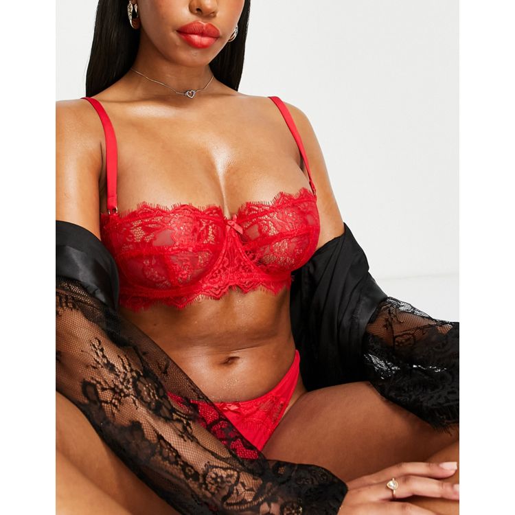 Size 34DD, Figleaves Pulse Lace Underwired Balcony Bra, Red, 753812