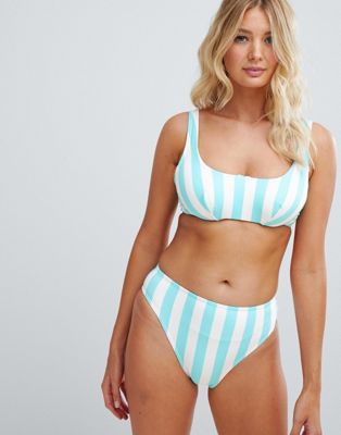 Figleaves – Randig bikiniunderdel med hög benskärning-Blå