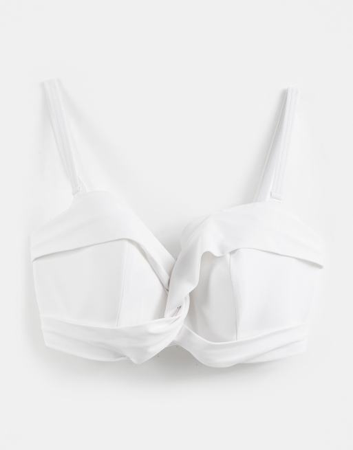 Figleaves – Rene – Biała góra od bikini z dekoltem bandeau, fiszbinami i ozdobnym węzłem z przodu