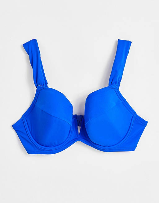Figleaves rene plunge v wire bikini top in cobalt blue