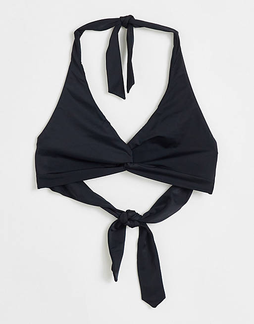 Figleaves rene soft wrap halter bikini top in black | ASOS