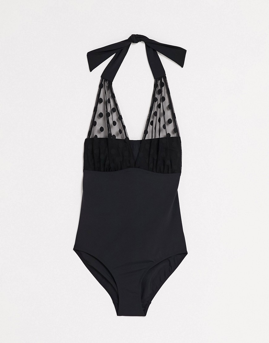 Figleaves spot mesh non wired shaping swimsuit in black