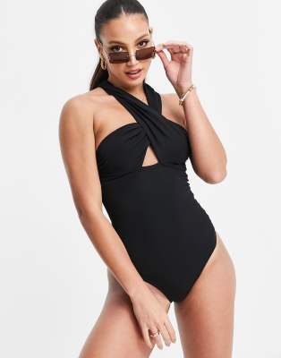 black bardot swimming costume