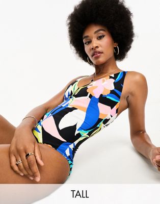 Figleaves Tall plunge swimsuit in navy floral print