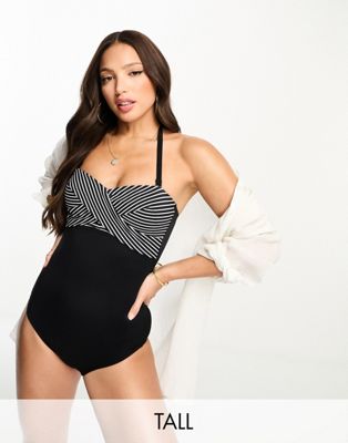 Tall strapless swimsuit in black stripe