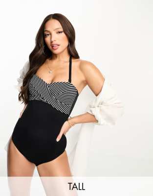 Figleaves Fuller Bust tankini top in black stripe, ASOS