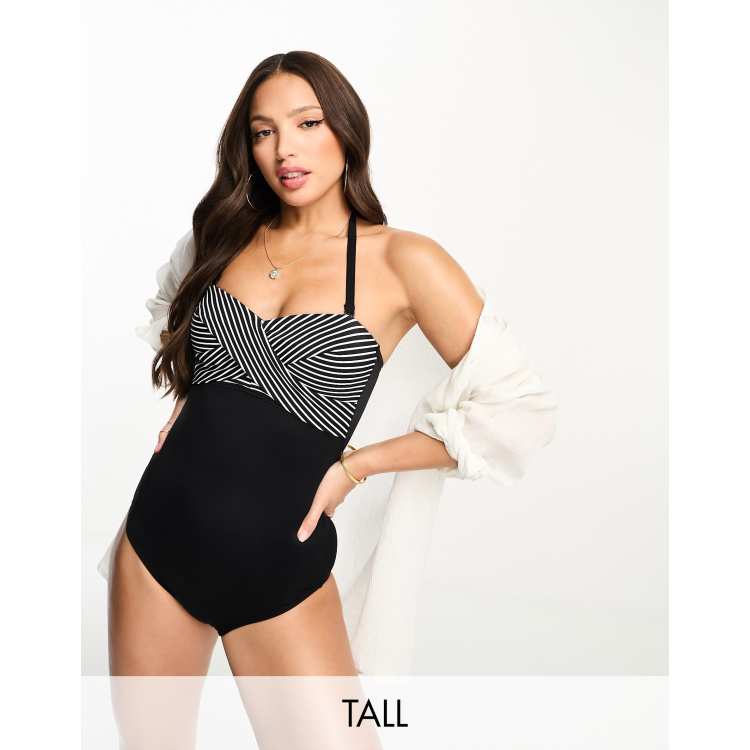 Figleaves Tall strapless swimsuit in black stripe