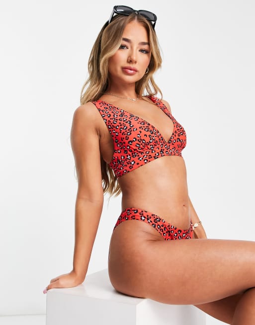 Figleaves - Trekantsbikinitop med rynker og rødt leopardprint