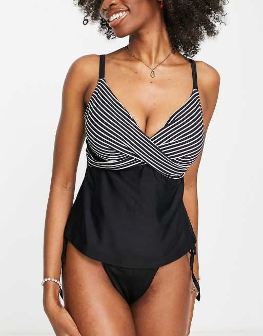 Figleaves Vollere buste Tankini top met strepen in zwart