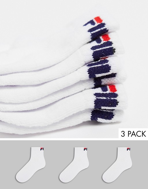 Fila logo 3 pack quarter socks in white